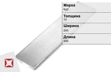 Кадмиевый анод Кд0 10х200х500 мм ГОСТ 1468-90  в Костанае