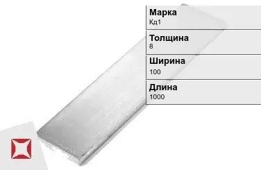 Кадмиевый анод Кд1 8х100х1000 мм ГОСТ 1468-90  в Костанае