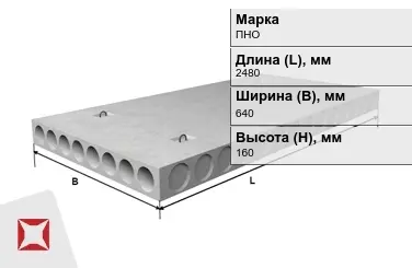 Облегчённые плиты перекрытия ПНО 25-6,4-8 2480x640x160 мм в Костанае