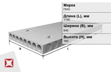 Облегчённые плиты перекрытия ПНО 32-6,4-8 3180x640x160 мм в Костанае