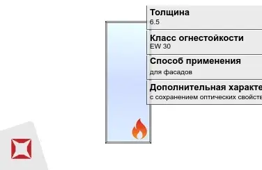 Огнестойкое стекло Pyropane 6.5 мм EW 30 с сохранением оптических свойств ГОСТ 30247.0-94 в Костанае