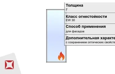 Огнестойкое стекло Pyropane 7 мм EW 30 с сохранением оптических свойств ГОСТ 30247.0-94 в Костанае