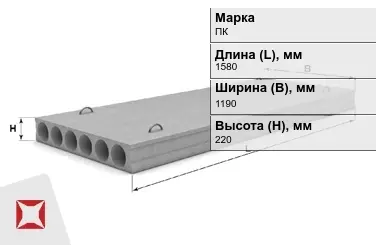 Пустотные плиты перекрытия ПК 16-12-8 1580x1190x220 мм  в Костанае