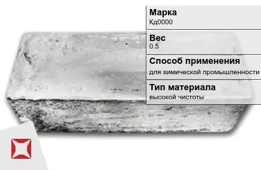 Слиток кадмия Кд0000 0.5 кг для химической промышленности ГОСТ 22860-93 в Костанае